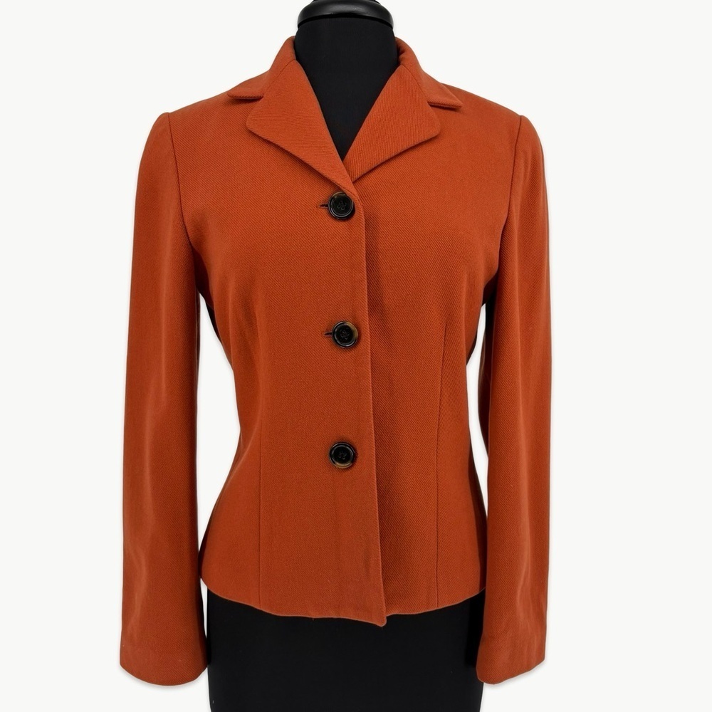 Vintage Ann Taylor Wool Cashmere Blazer Size 6 Burnt Orange 90s Classic - Picture 3 of 14